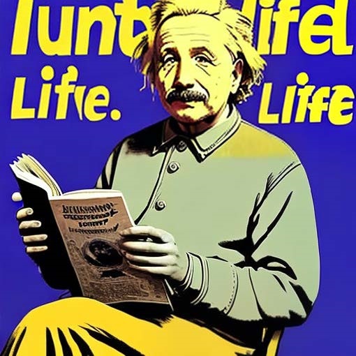 A cartoon of Einstein reading a magazine called This Curious Life.