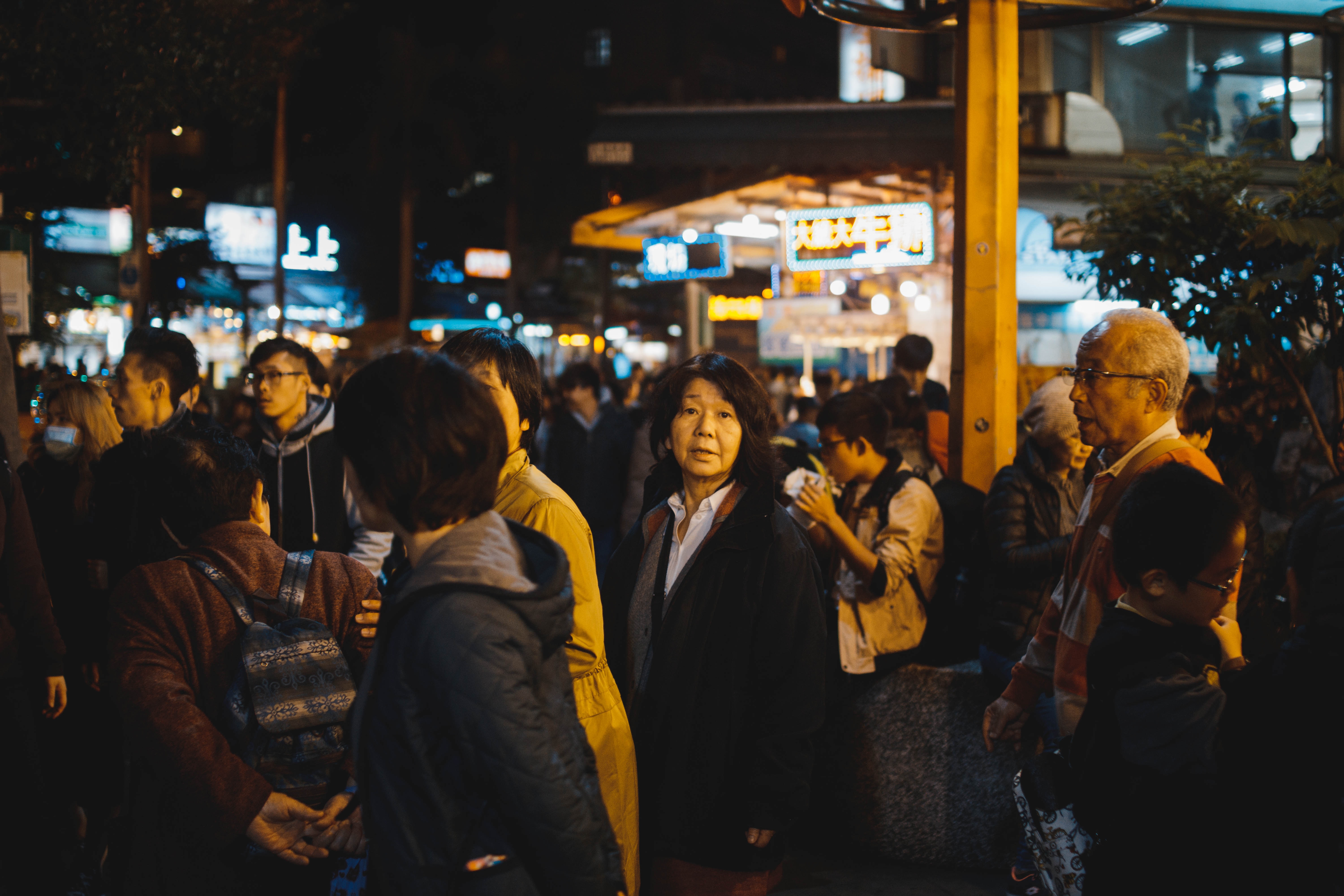 Older people out at night in Taiwan