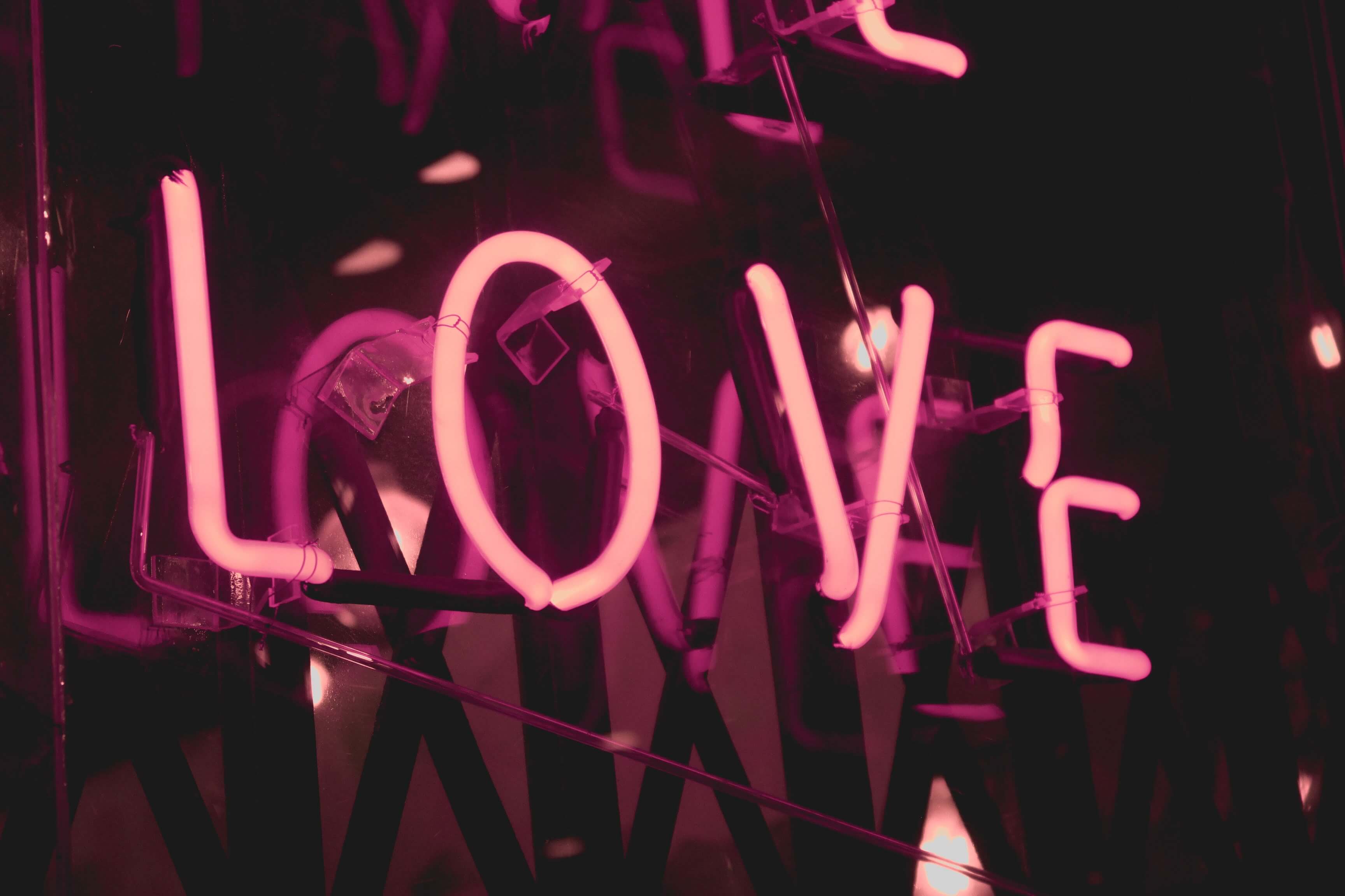 A neon sign reading LOVE