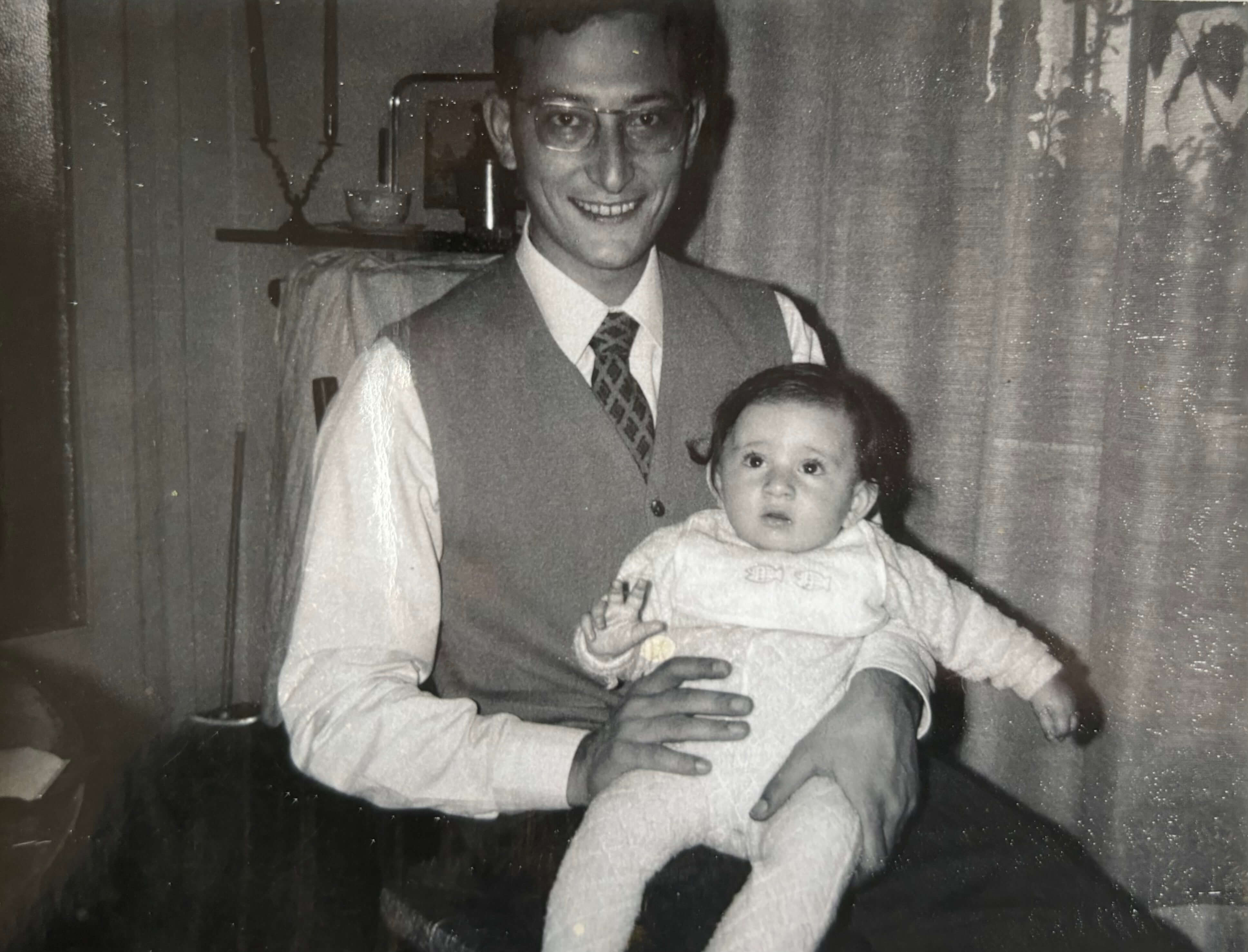 Bruno holding his first daughter in 1970