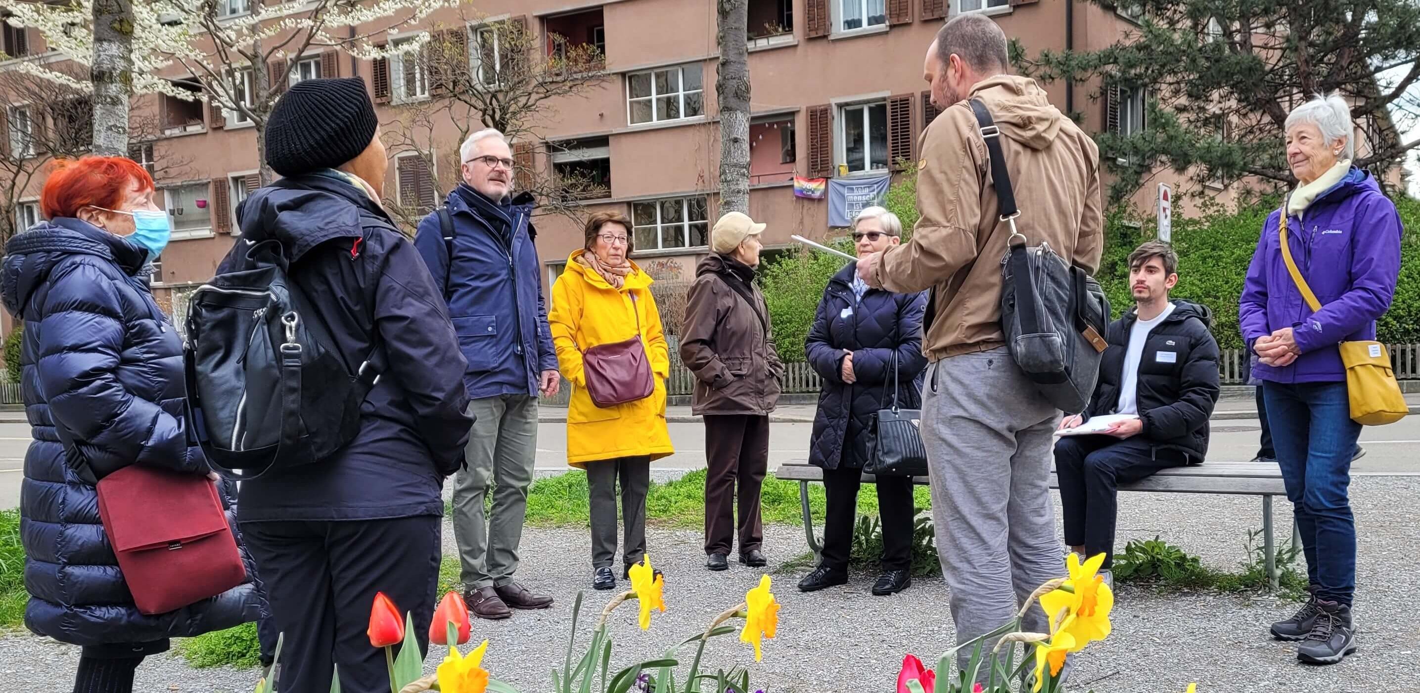 Stefan and Zurich residents on a walking tour