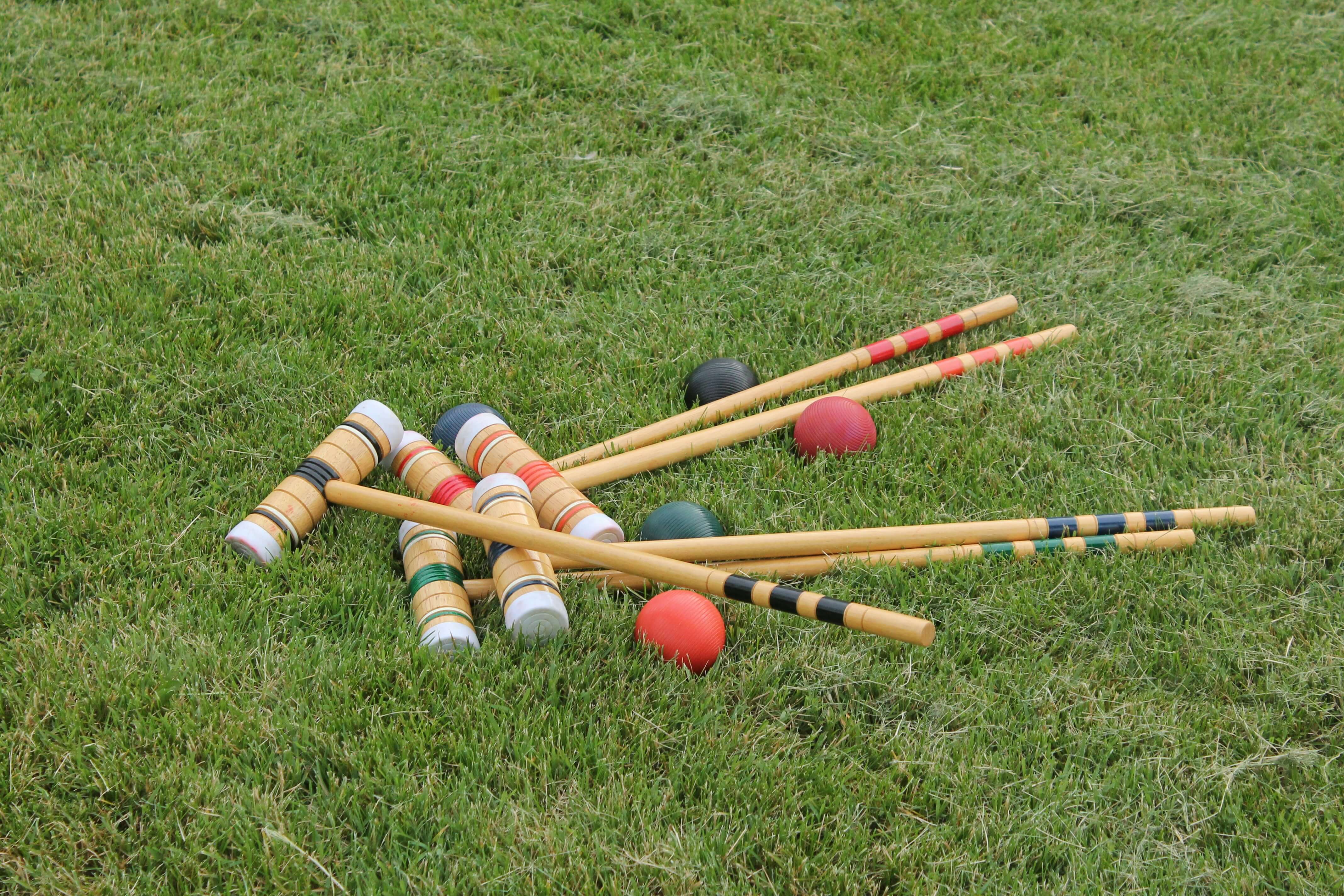 Croquet mallets on the lawn