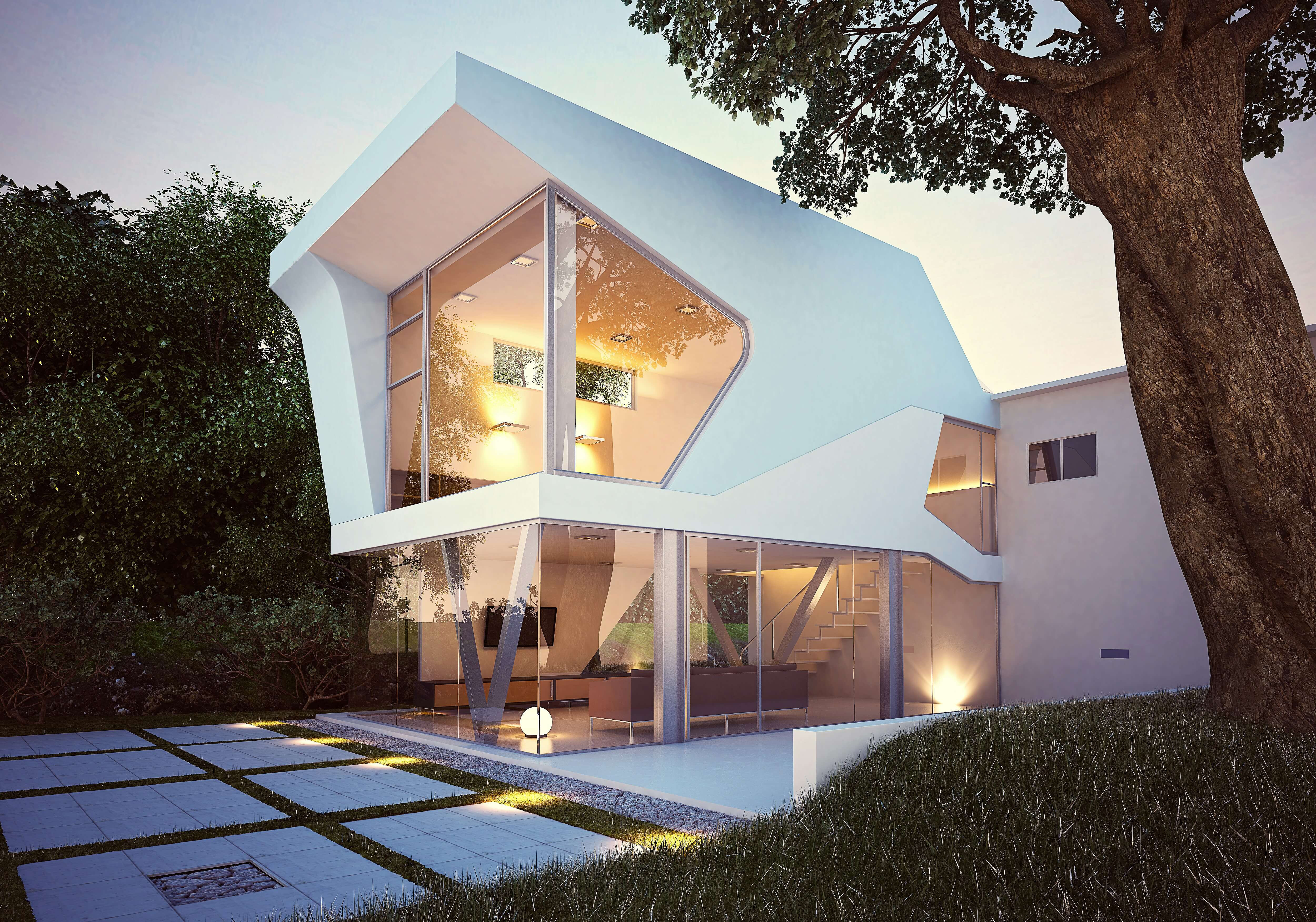 A modern looking house full of light.