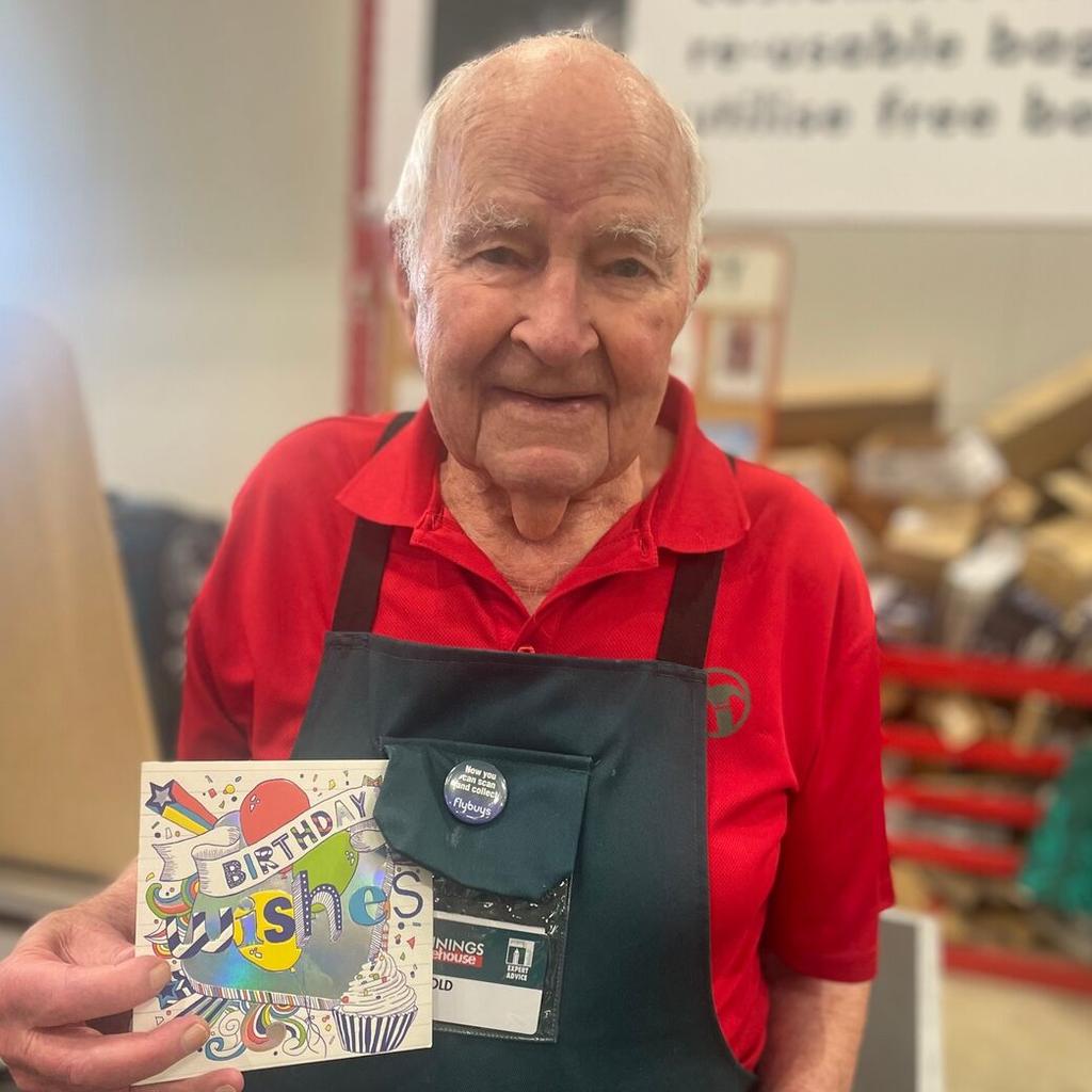 Harold holding a birthday card
