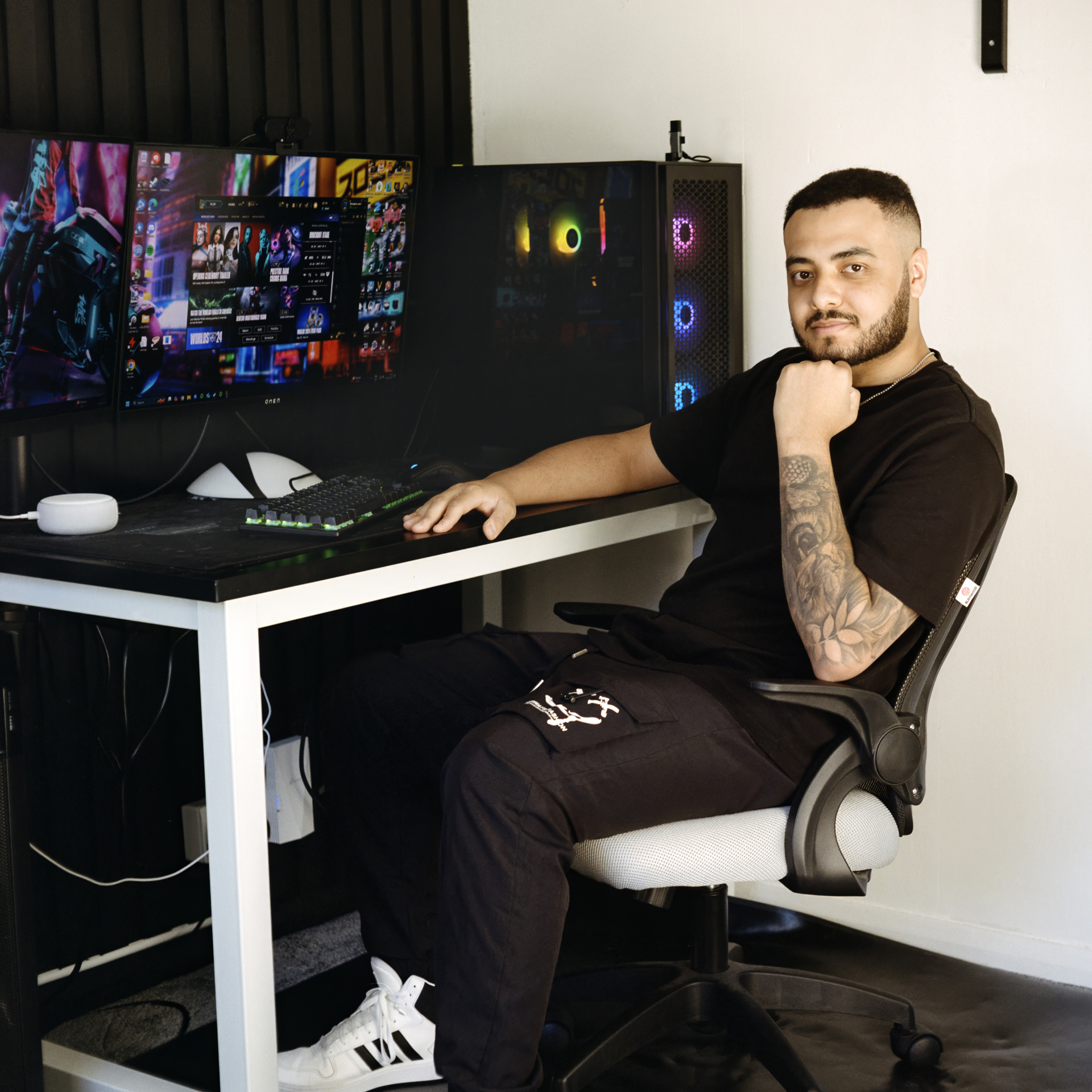 A portrait of Jamie at his computer, captured for the Voice advertising campaign. Photography by Rosie Barnes.