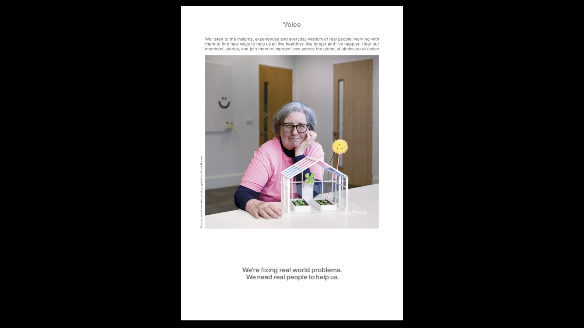 Sharon's photograph, taken for the Voice advertising campaign. Photography by Rosie Barnes.